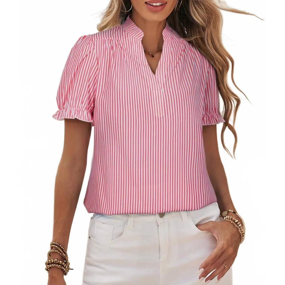 NEW LITTLE DAISY CLOSET sarah stripe short sleeve blouse in pink